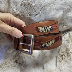 Johnston & Murphy Belt Mens 32 Woven Embroidered Zig Zag Brown Leather